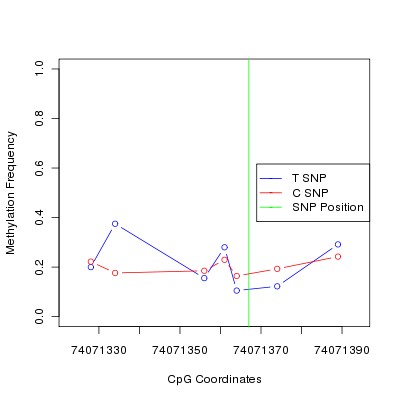 Allele Specific Methylation Frequency Diagram for chr12 74071367 SNP.