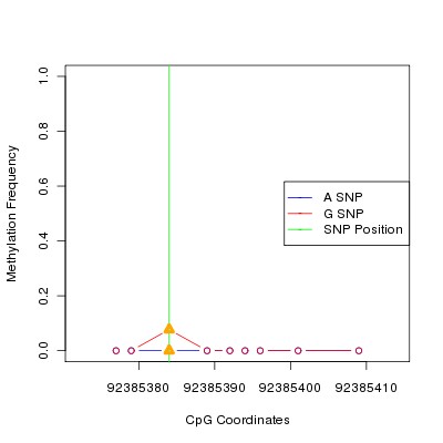 Allele Specific Methylation Frequency Diagram for chr12 92385384 SNP.