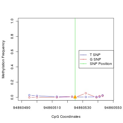 Allele Specific Methylation Frequency Diagram for chr12 94860525 SNP.