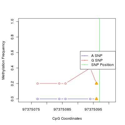 Allele Specific Methylation Frequency Diagram for chr12 97375097 SNP.