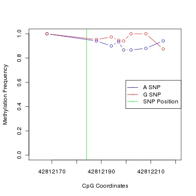 Allele Specific Methylation Frequency Diagram for chr20 42812184 SNP.