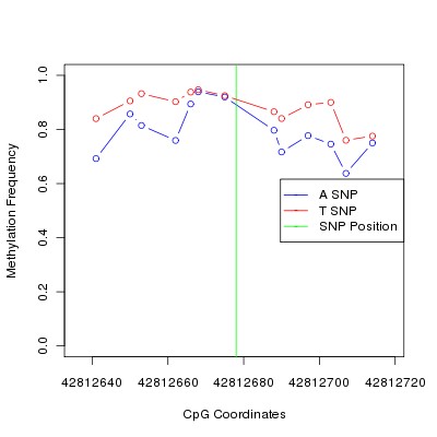 Allele Specific Methylation Frequency Diagram for chr20 42812678 SNP.