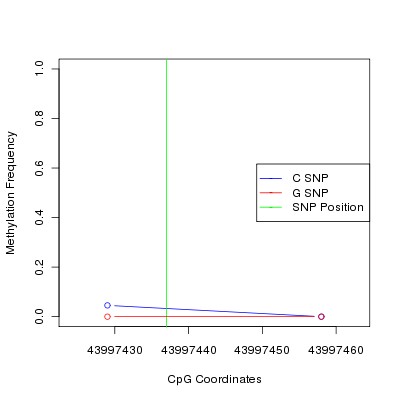 Allele Specific Methylation Frequency Diagram for chr20 43997437 SNP.