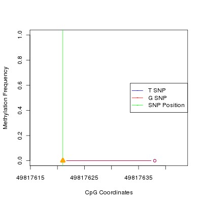 Allele Specific Methylation Frequency Diagram for chr20 49817621 SNP.