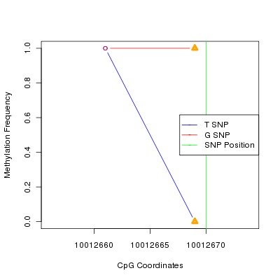 Allele Specific Methylation Frequency Diagram for chr21 10012670 SNP.