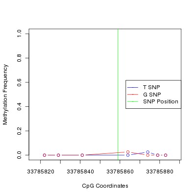 Allele Specific Methylation Frequency Diagram for chr21 33785859 SNP.