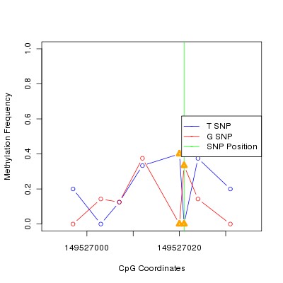 Allele Specific Methylation Frequency Diagram for chr5 149527021 SNP.