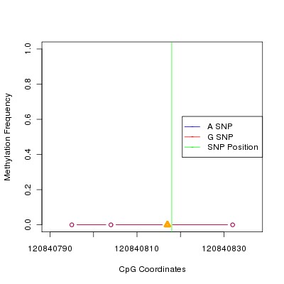 Allele Specific Methylation Frequency Diagram for chr12 120840818 SNP.