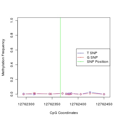 Allele Specific Methylation Frequency Diagram for chr12 12762366 SNP.