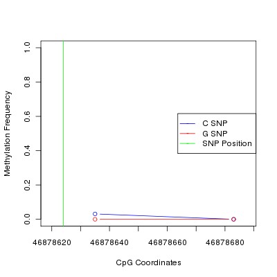 Allele Specific Methylation Frequency Diagram for chr12 46878624 SNP.