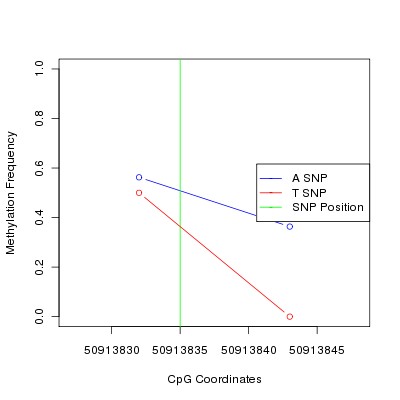 Allele Specific Methylation Frequency Diagram for chr12 50913835 SNP.