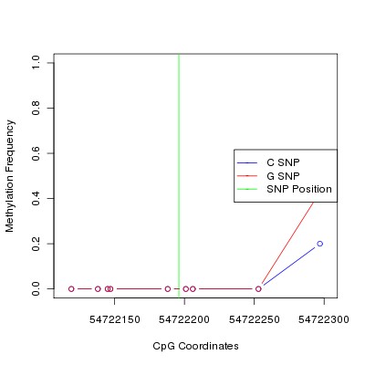 Allele Specific Methylation Frequency Diagram for chr12 54722196 SNP.