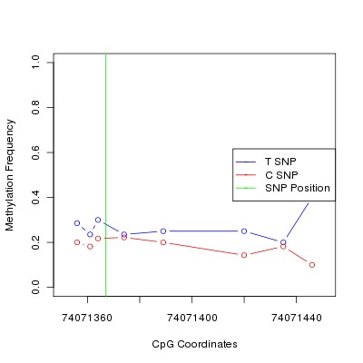 Allele Specific Methylation Frequency Diagram for chr12 74071367 SNP.