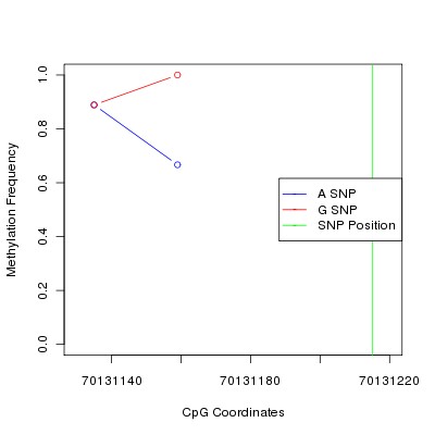 Allele Specific Methylation Frequency Diagram for chr14 70131215 SNP.
