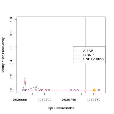 Allele Specific Methylation Frequency Diagram for chr20 2030767 SNP.