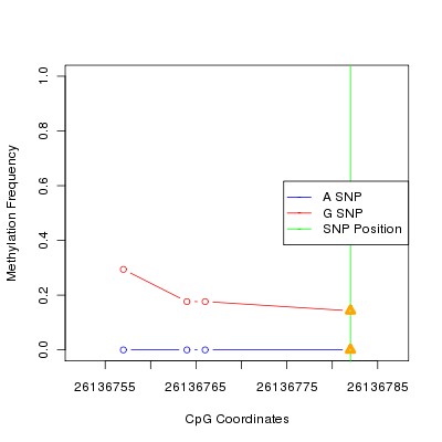 Allele Specific Methylation Frequency Diagram for chr20 26136782 SNP.