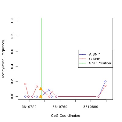 Allele Specific Methylation Frequency Diagram for chr20 3610736 SNP.