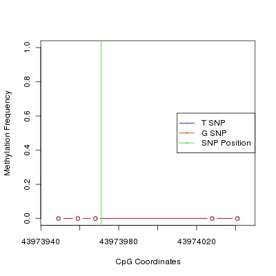 Allele Specific Methylation Frequency Diagram for chr20 43973971 SNP.