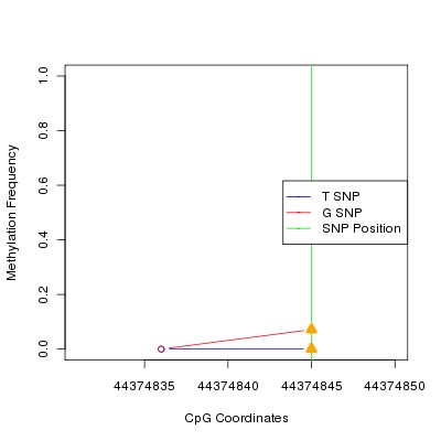Allele Specific Methylation Frequency Diagram for chr20 44374845 SNP.