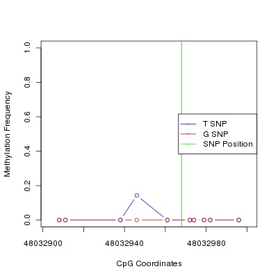 Allele Specific Methylation Frequency Diagram for chr20 48032968 SNP.