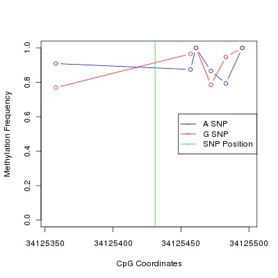 Allele Specific Methylation Frequency Diagram for chr21 34125431 SNP.