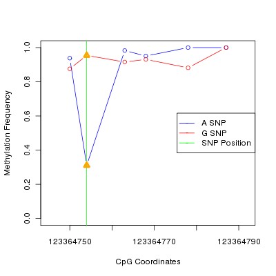 Allele Specific Methylation Frequency Diagram for chr12 123364754 SNP.
