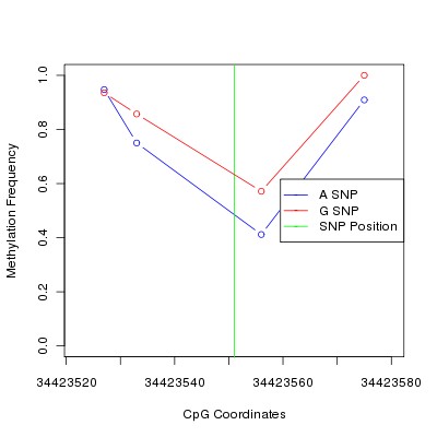 Allele Specific Methylation Frequency Diagram for chr12 34423551 SNP.