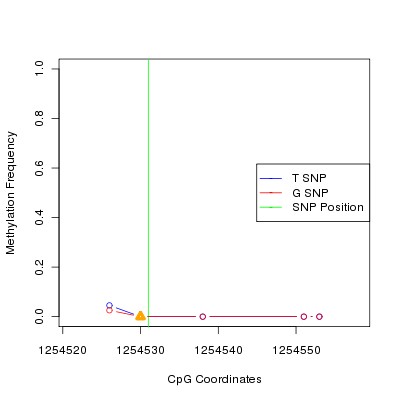 Allele Specific Methylation Frequency Diagram for chr20 1254531 SNP.