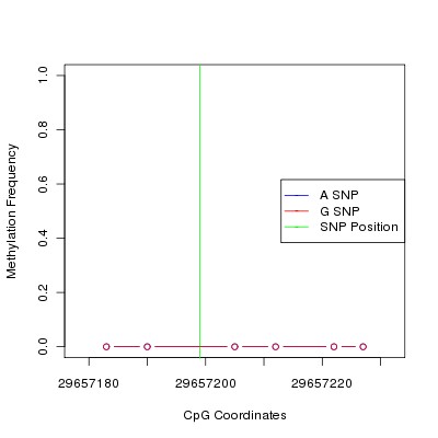 Allele Specific Methylation Frequency Diagram for chr20 29657199 SNP.