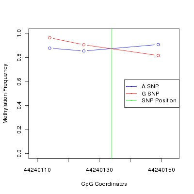 Allele Specific Methylation Frequency Diagram for chr20 44240134 SNP.