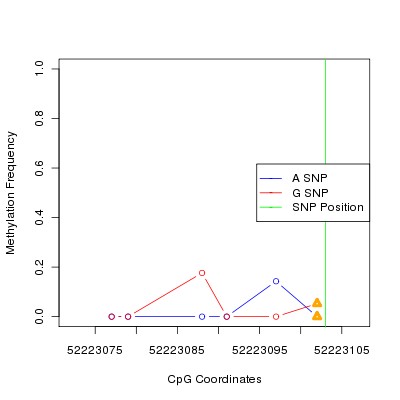 Allele Specific Methylation Frequency Diagram for chr20 52223103 SNP.