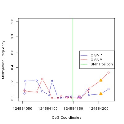 Allele Specific Methylation Frequency Diagram for chr12 124584149 SNP.