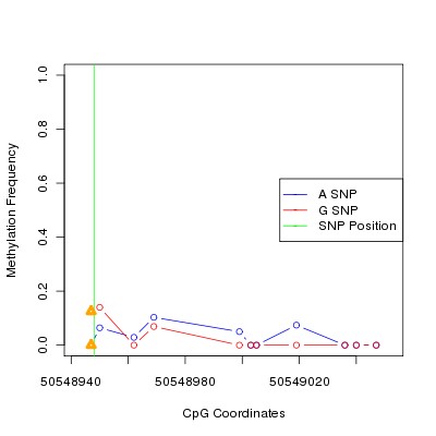 Allele Specific Methylation Frequency Diagram for chr12 50548948 SNP.