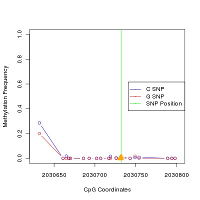 Allele Specific Methylation Frequency Diagram for chr20 2030732 SNP.