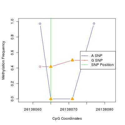 Allele Specific Methylation Frequency Diagram for chr20 26138065 SNP.