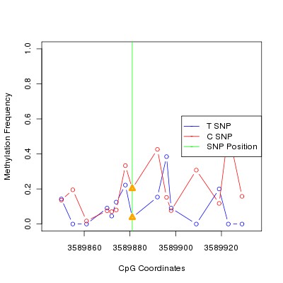 Allele Specific Methylation Frequency Diagram for chr20 3589881 SNP.