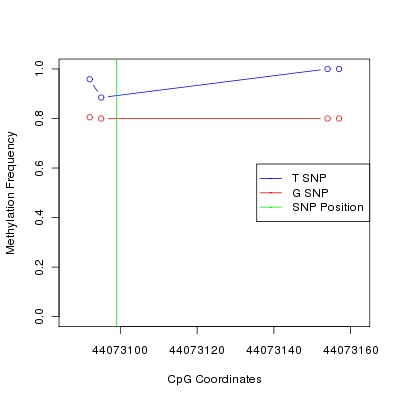 Allele Specific Methylation Frequency Diagram for chr20 44073099 SNP.