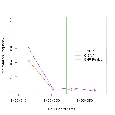 Allele Specific Methylation Frequency Diagram for chr20 54934339 SNP.