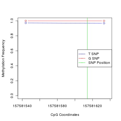 Allele Specific Methylation Frequency Diagram for chr3 157581614 SNP.