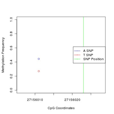 Allele Specific Methylation Frequency Diagram for chr7 27156023 SNP.