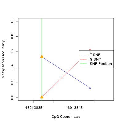 Allele Specific Methylation Frequency Diagram for chr9 46013837 SNP.