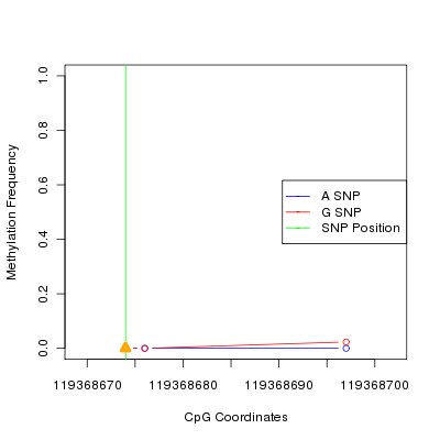 Allele Specific Methylation Frequency Diagram for chr12 119368674 SNP.