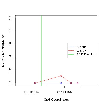 Allele Specific Methylation Frequency Diagram for chr12 21481888 SNP.