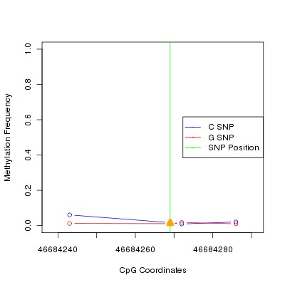 Allele Specific Methylation Frequency Diagram for chr12 46684269 SNP.