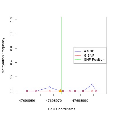 Allele Specific Methylation Frequency Diagram for chr12 47698976 SNP.