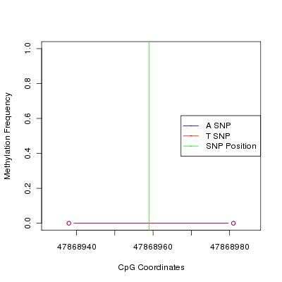 Allele Specific Methylation Frequency Diagram for chr12 47868959 SNP.