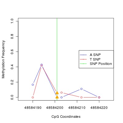 Allele Specific Methylation Frequency Diagram for chr12 48584201 SNP.