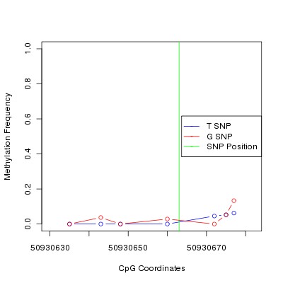 Allele Specific Methylation Frequency Diagram for chr12 50930663 SNP.