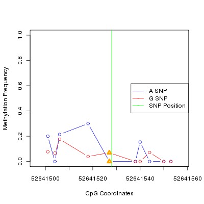 Allele Specific Methylation Frequency Diagram for chr12 52641528 SNP.