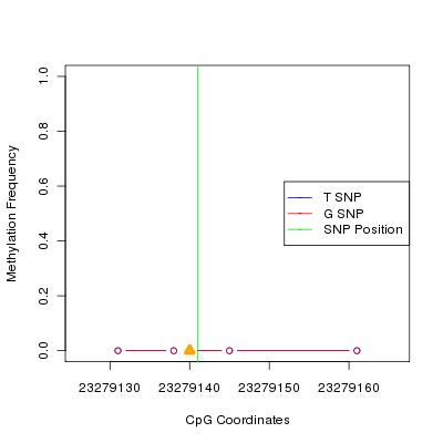 Allele Specific Methylation Frequency Diagram for chr20 23279141 SNP.